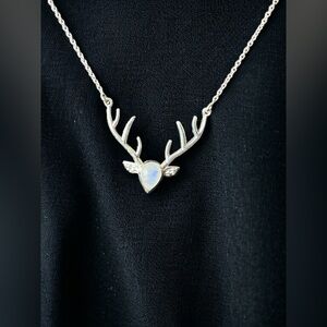 LAST ONE: Silver Moonstone Deer Head Necklace